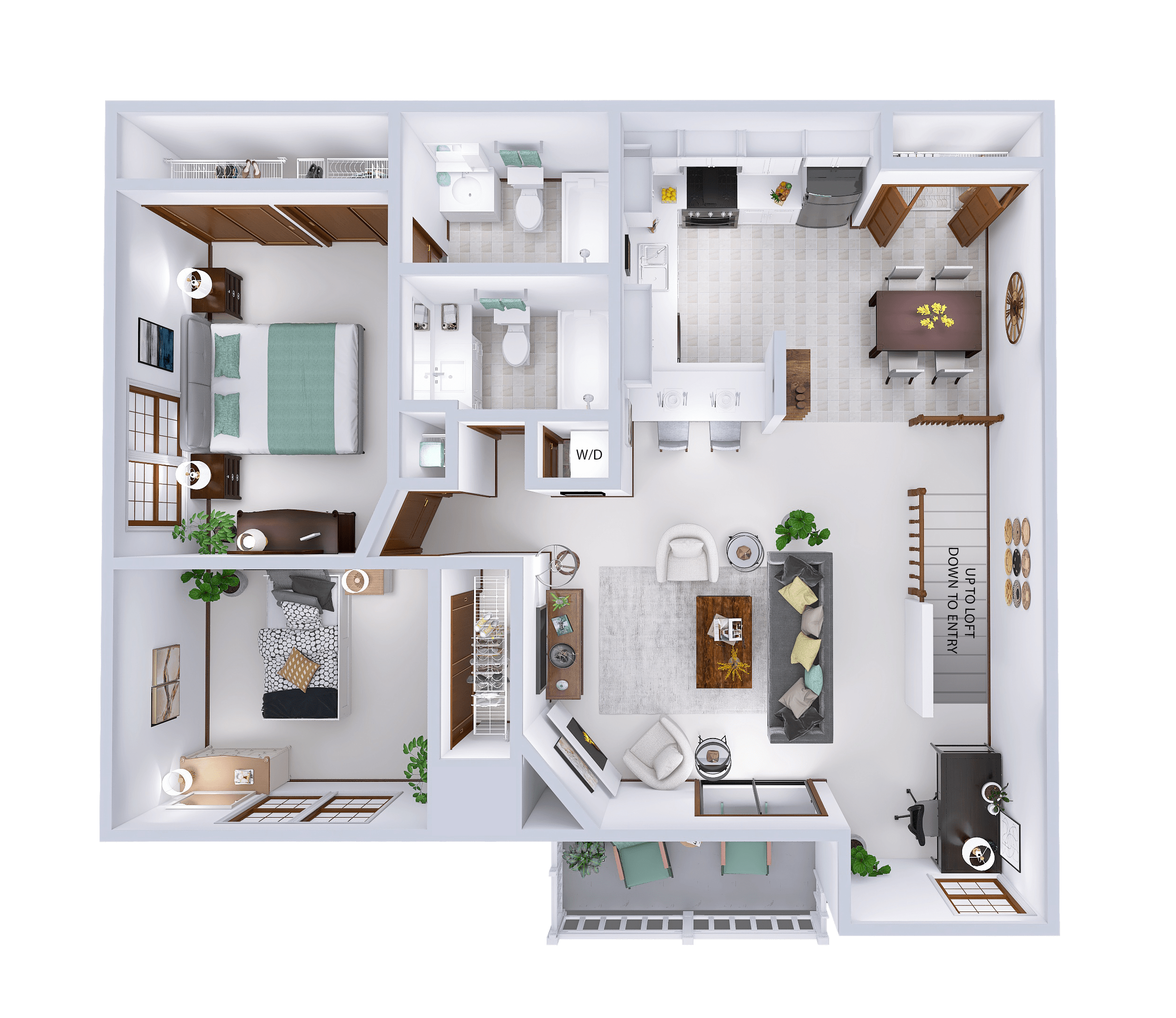 Floor plan for 2 beds, 2 baths, 1274 sqft